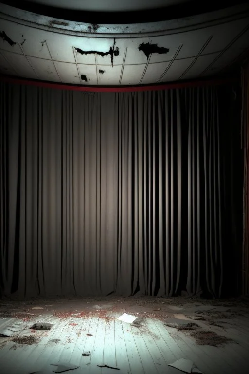 Bosch nightmares paint inf style an abandoned theater stage with roped curtains and damaged chairs ,insanely detailed octane render trending on artstation, 8k artistic photography, photorealistic concept art, soft natural volumetric cinematic perfect light, chiaroscuro, award-winning photograph, masterpiece, oil on canvas, Raphael, Caravaggio, Greg Rutkowski, people, beksinski, Giger