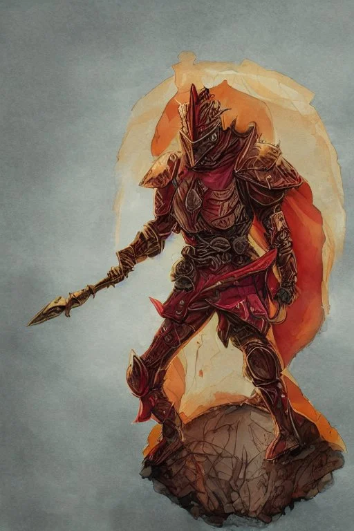 dnd, fantasy, watercolour, illustration, red phantom, knight, plate armour, all red, transparent, veins of golden light