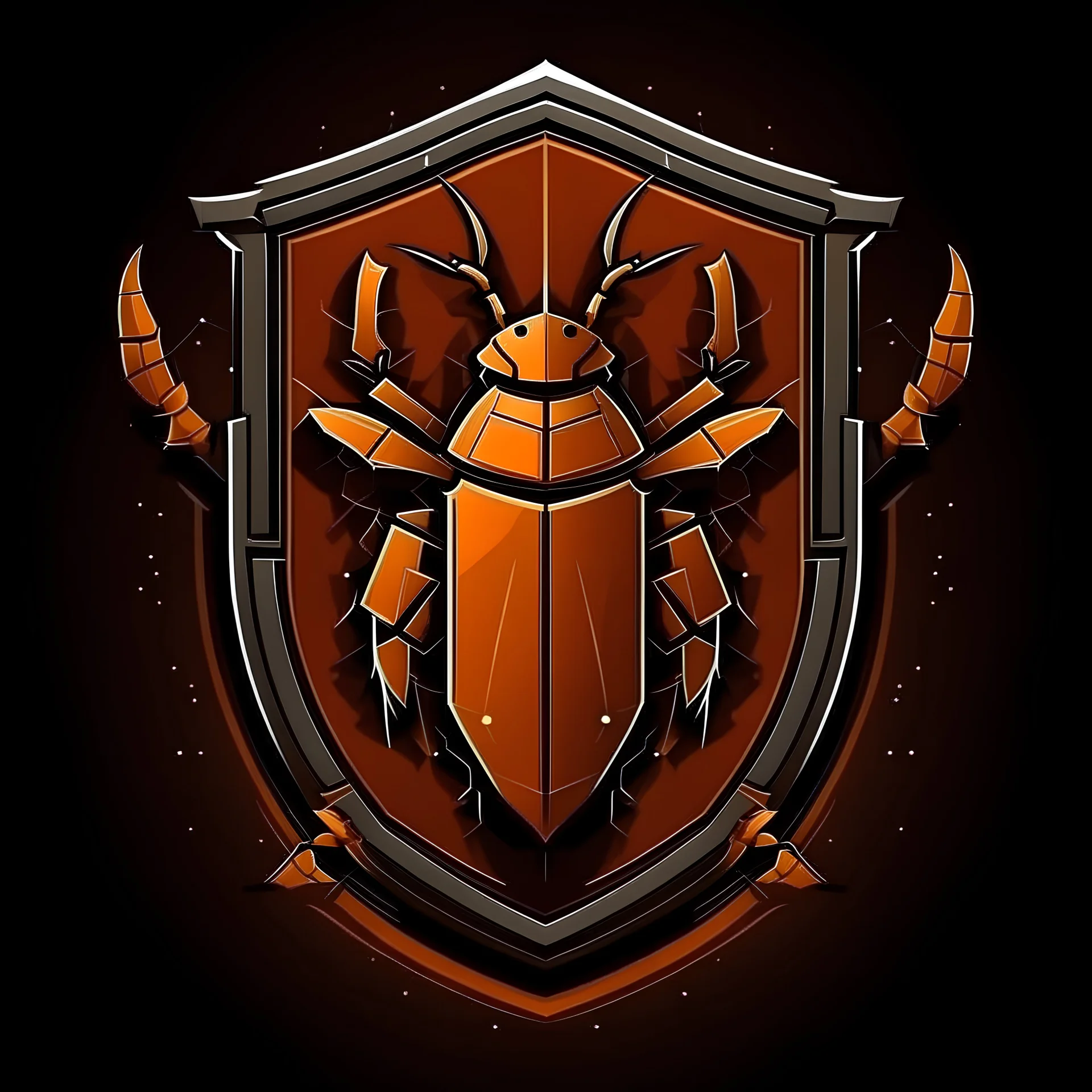 Create a shield logo with a cockroach. The shield is heavily damaged. dont make it look too high-def or futuristicr