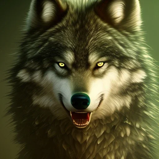 Green Wolf, red eyes, 8K, cinematic lighting, sharp focus, masterpiece, expert