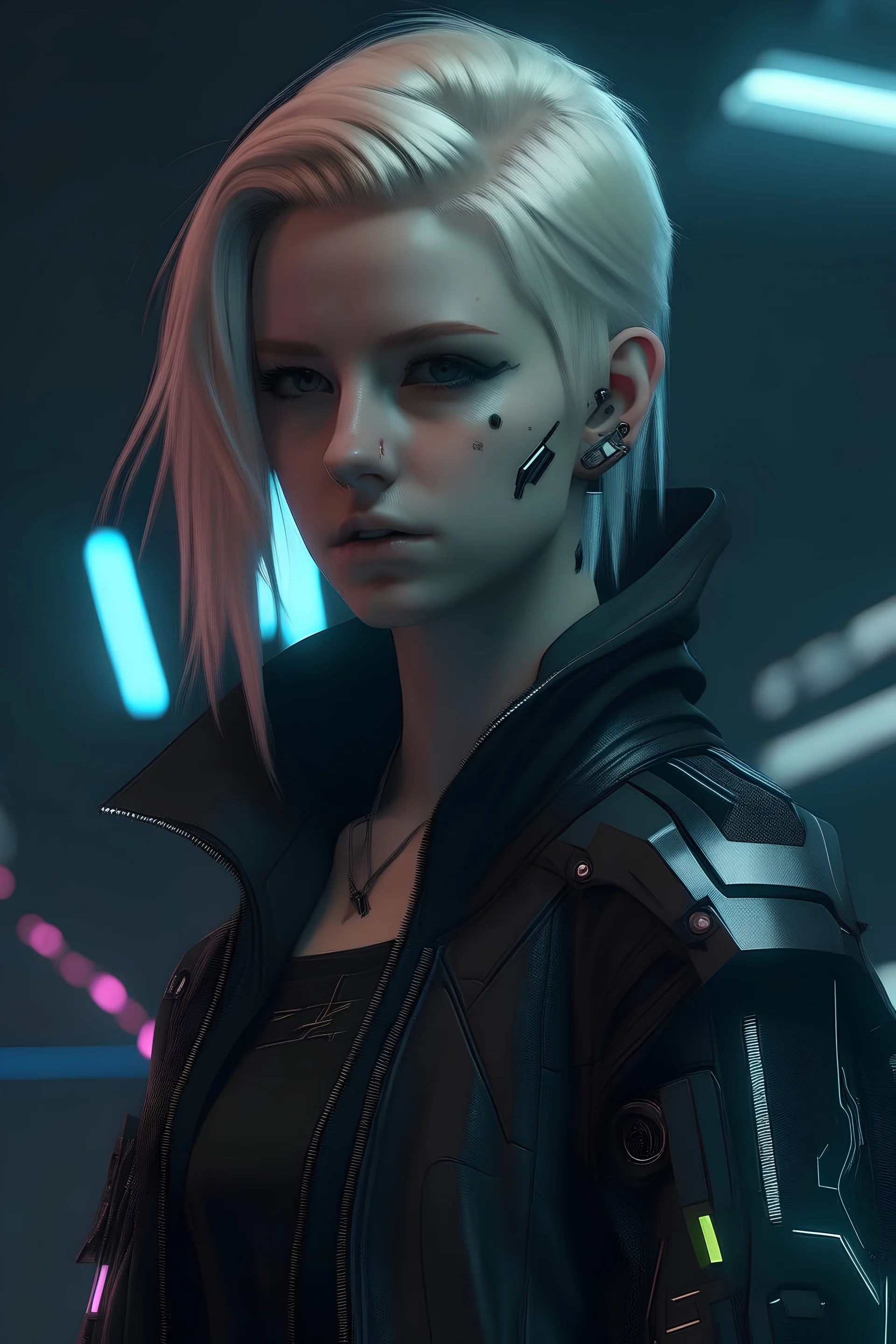 Blonde with mid in cyberpunk style