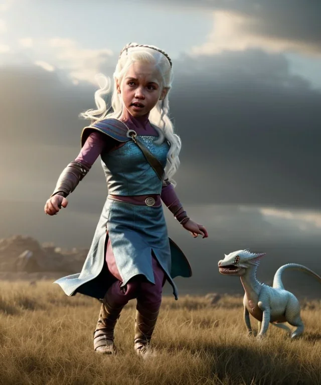 Daenerys Targaryen toddler, full body, dramatic lighting, angry, hyper realistic,