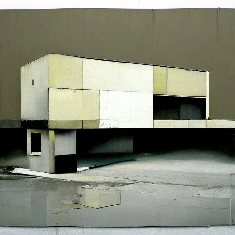 Minimal contemporary abstract oil paintings of desolate 1960s carpark with road markings and concrete fragments. Overlay with grungy typography graphics. style of Justin Mortimer and Francis Bacon.