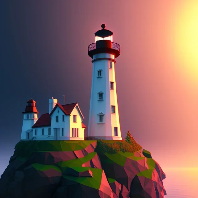 low poly scenery lighthouse by night