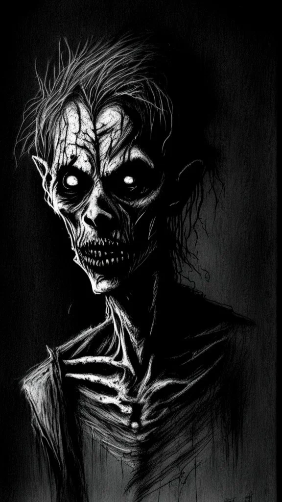 pencil drawing of zombie, Spooky, scary, halloween, black paper