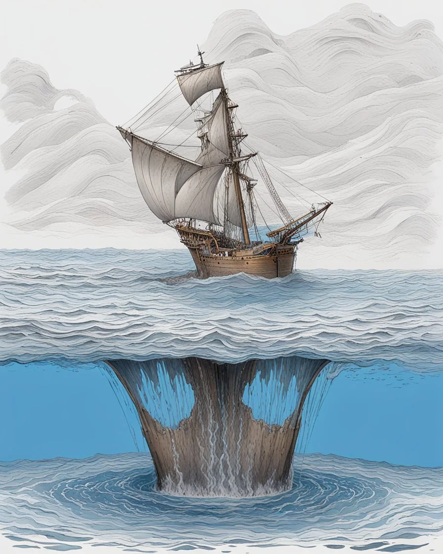 A GREAT PIT IN THE OCEAN POURS WATER INSIDE