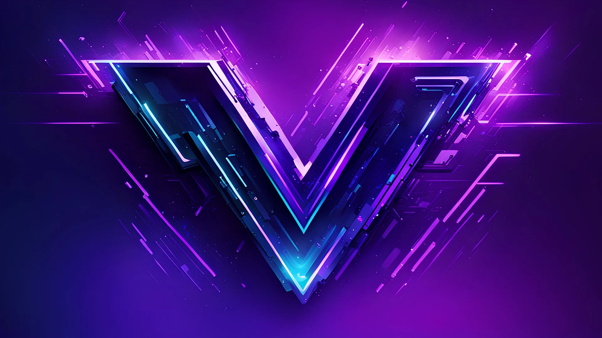 A cyberpunk logo of the letter "V". Purple. Indigo. Atmospheric.