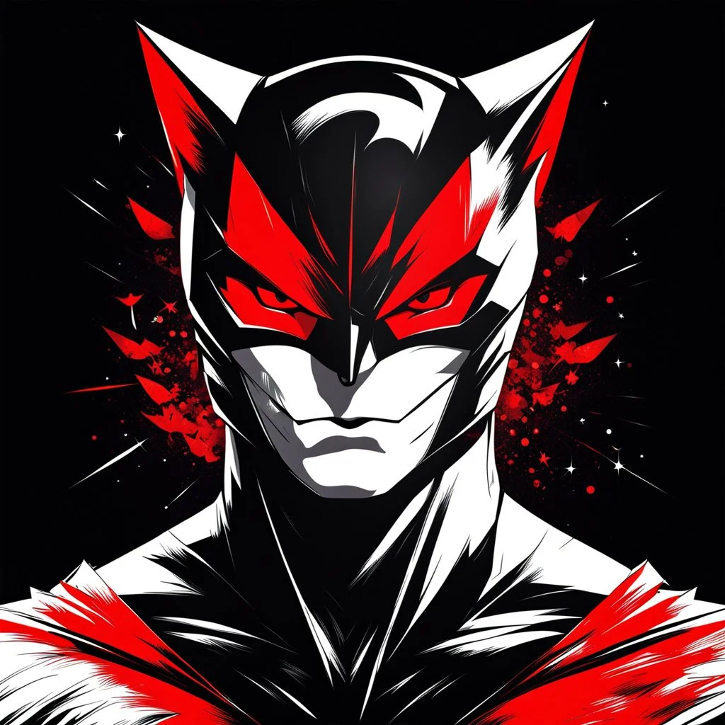 Catman art illustration black background red and white color