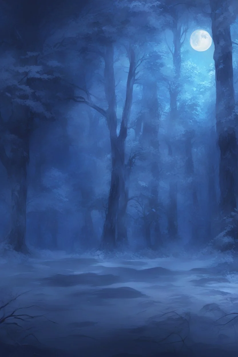 Winter Night, shades of blue, dark, moonlight forest