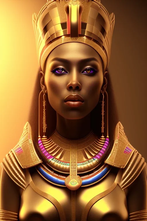 A beautiful portrait of Pharaonic queen , high key lighting, volumetric light high details psychedelic background