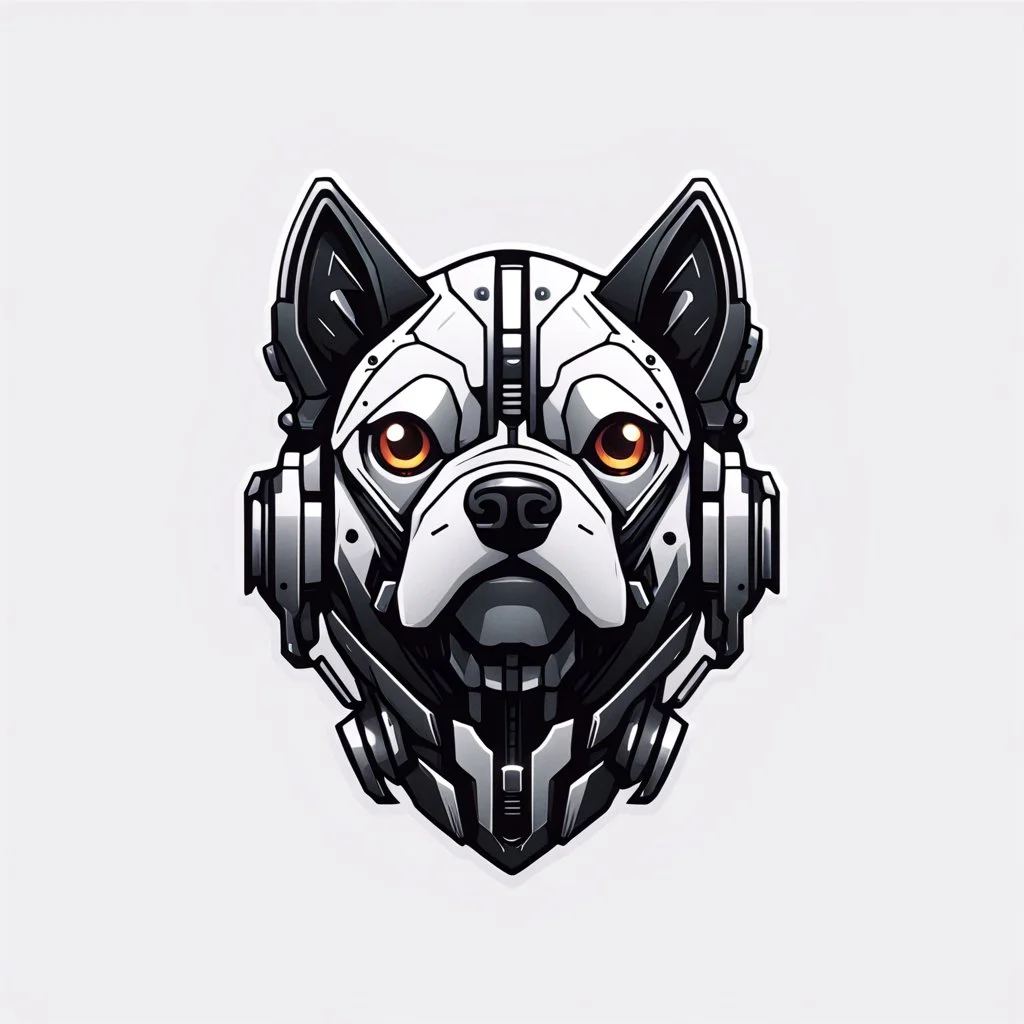 a white background a dark themed logo that looks like the cyborg dog