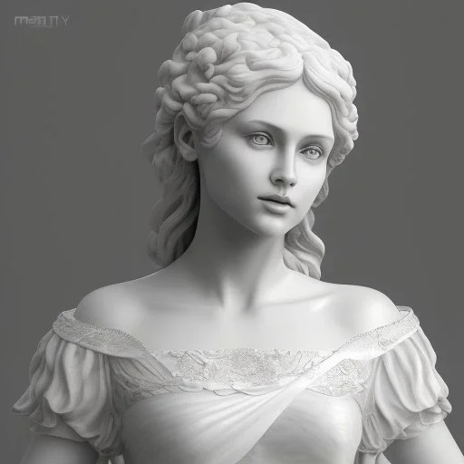 Greek white marble stature, full body, full of details, realistic, beautiful young woman, hight definition, 8k, symmetric face, perfect eyes, like Julia Roberts