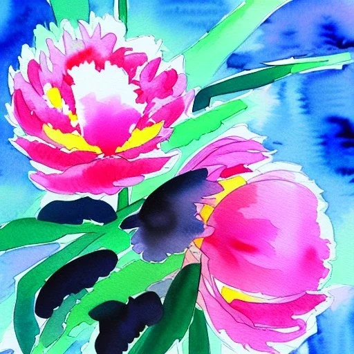 water color peony painting