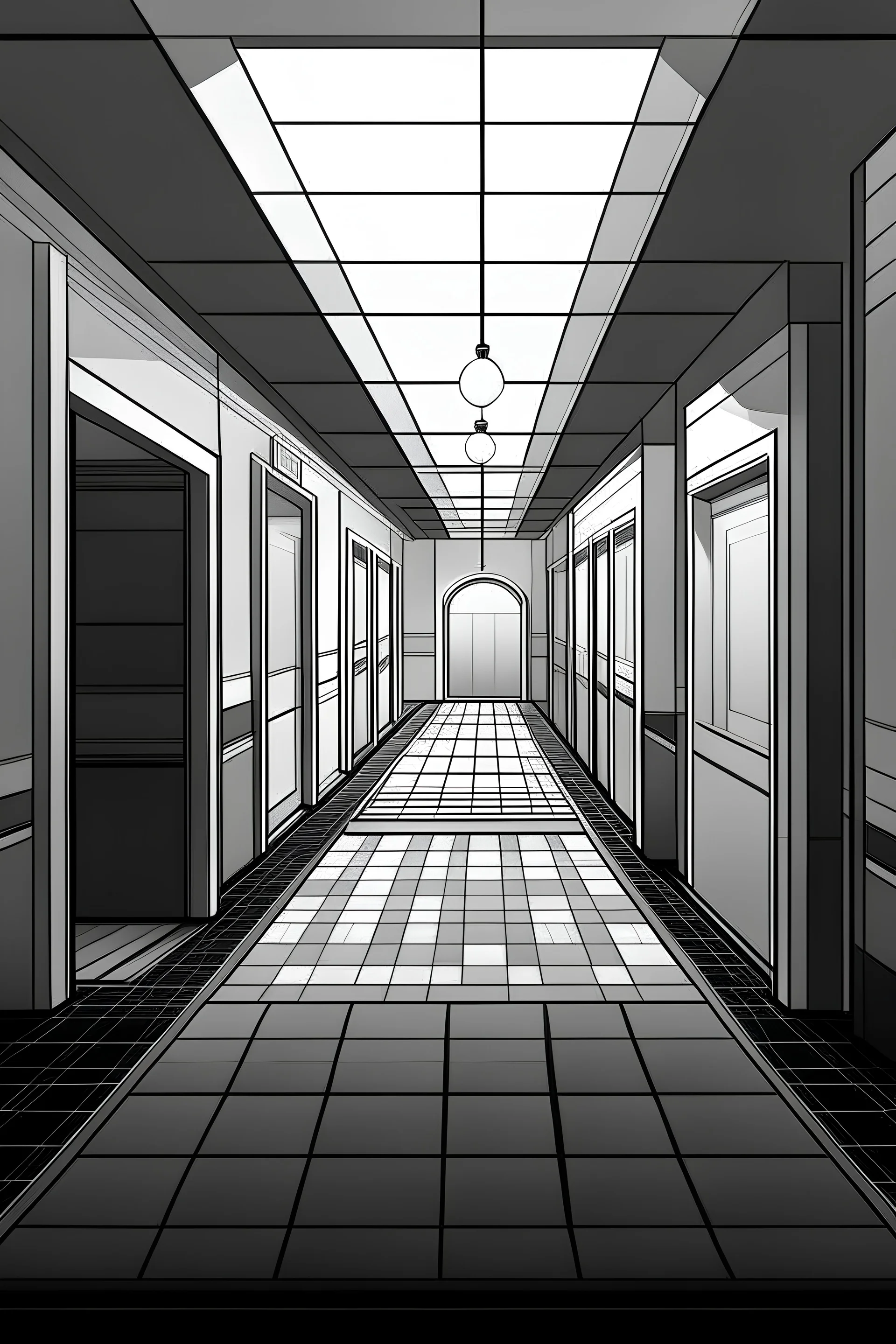 black and white platformer 2d background of a hallway