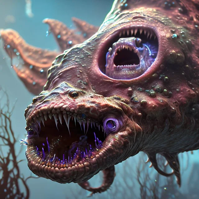 fluid ink angler fish creature, unreal engine 5, 8k resolution, photorealistic, ultra detailed