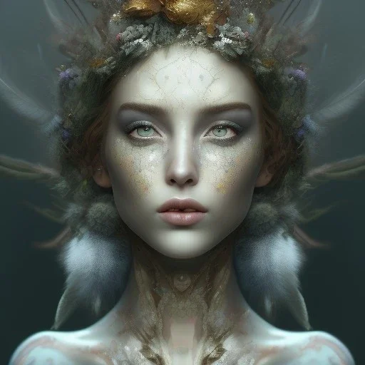 Portrait of beautiful girl, face dept of field,face shining, plant, metal,Unsharp masking, feathers,central weight average,Laplacian filt CWA Dryad,Median filter fae, sidhe, ominous, nature, plants, wildflower sparkle,wildflower 3d view, facepaint, dnd character portrait, intricate, oil on canvas, masterpiece, expert, insanely detailed, 4k resolution, retroanime style, cute big circular reflective eyes, cinematic smooth, intricate detail , soft smooth lighting, soft pastel colors