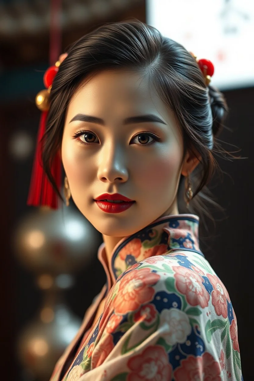 A woman china , full body , looking at the viewer, studio photograph, very aesthetic, highly detailed, brilliant composition, hyper realistic, photorealistic, subsurface scattering matt painting