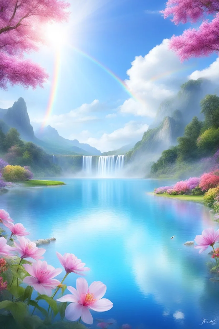 fantastic,Beautiful garden, flowers,rainbows, cascades arc en ciel