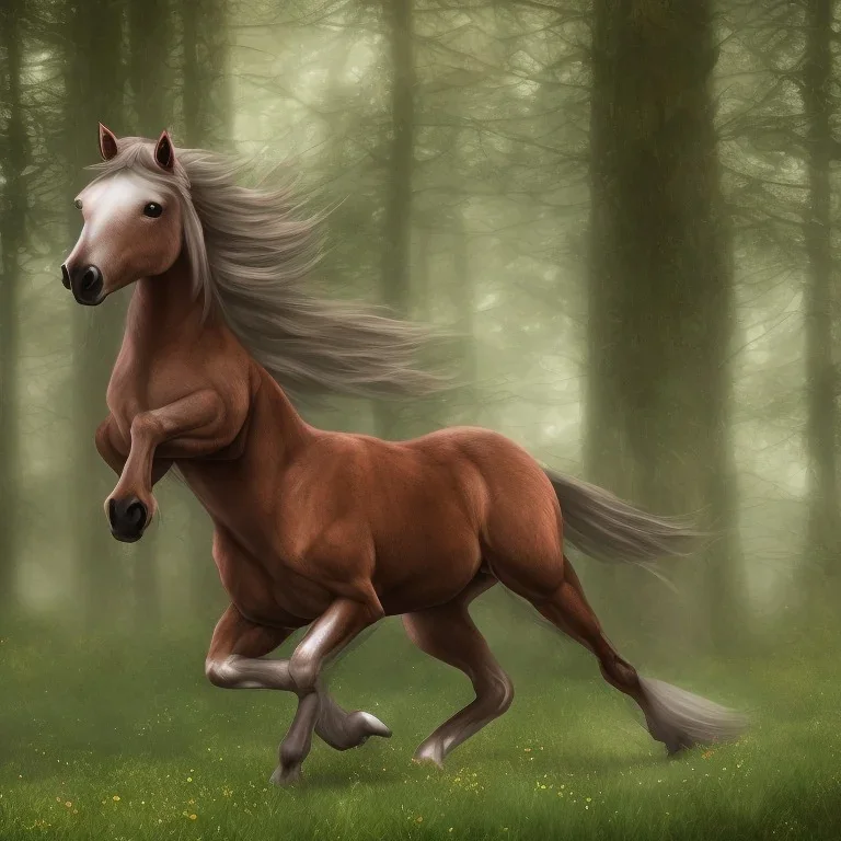 A new forest pony galloping through the woods