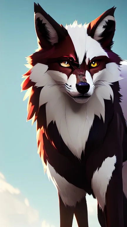 feral, White fur, Werewolf, Red eyes, character, full body portrait, expert, insanely detailed, 4k resolution, cinematic smooth, intricate detail, fluffy, award wining portrait, fox, anthropomorphic fox, werefox, male