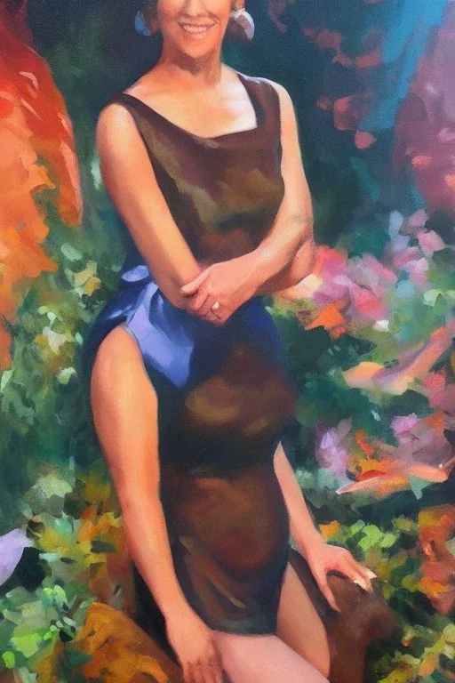 Full body portrait, painting, medium shot lady Style of The Flintstones