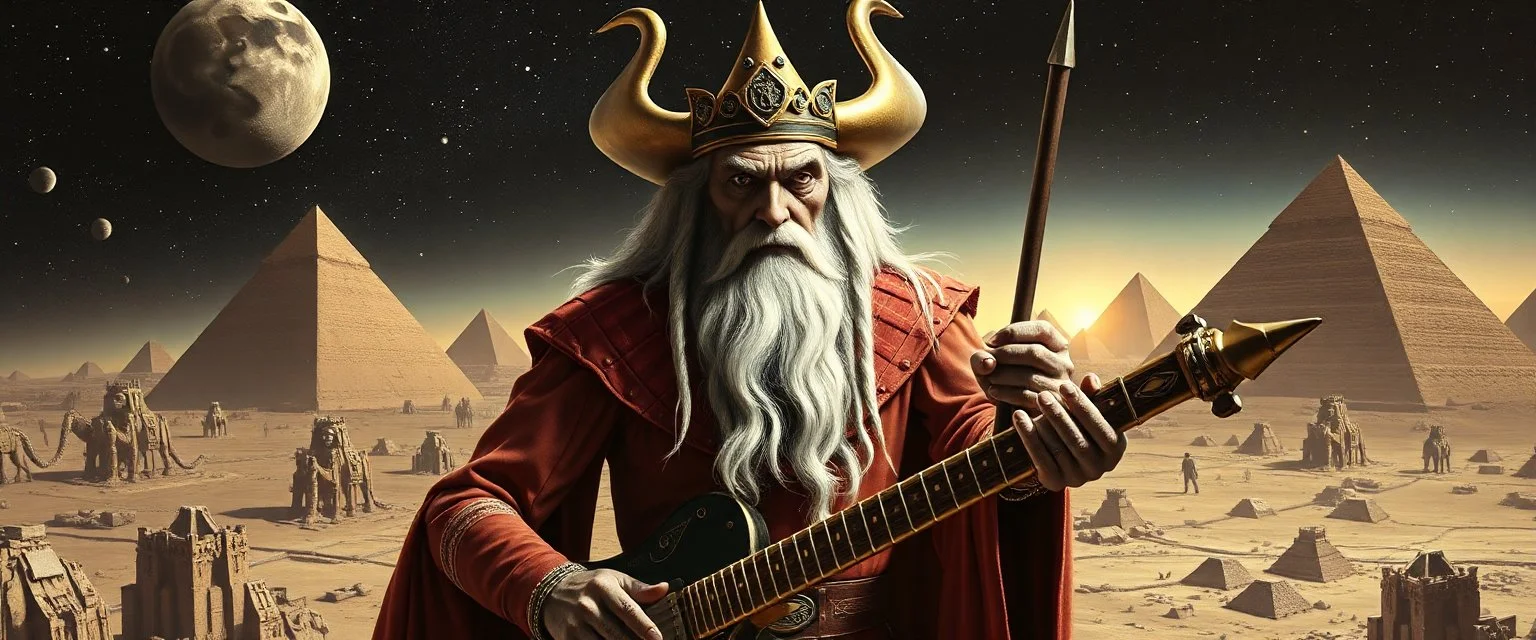 Gandalf as an egyptian vampire space cowboy in the style of Escher and Giger