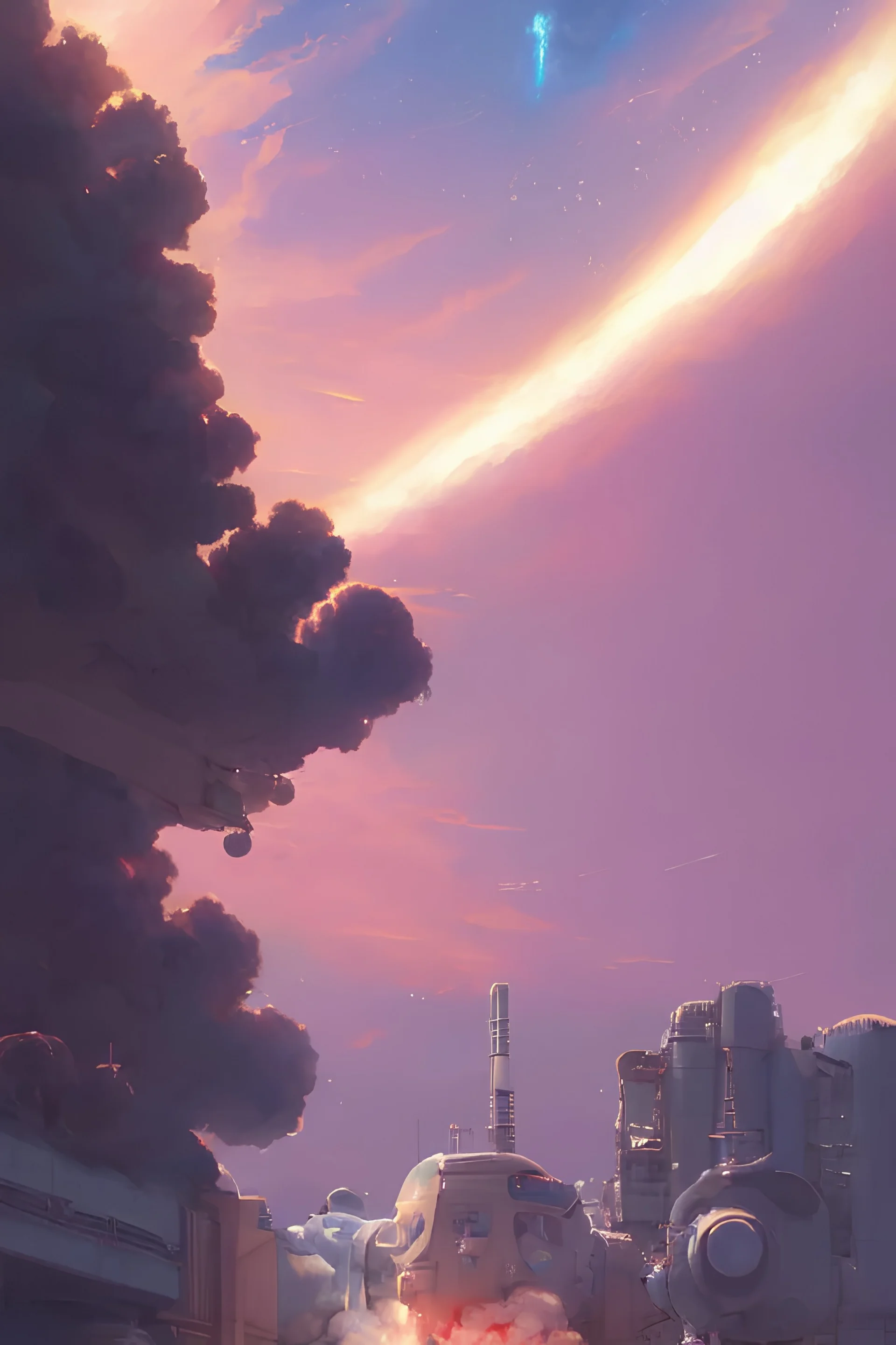 a highly detailed matte painting of a girl watching space station explosion by studio ghibli, makoto shinkai, by artgerm, by wlop, by greg rutkowski, volumetric lighting, octane render, 4 k resolution, trending on artstation, masterpiece