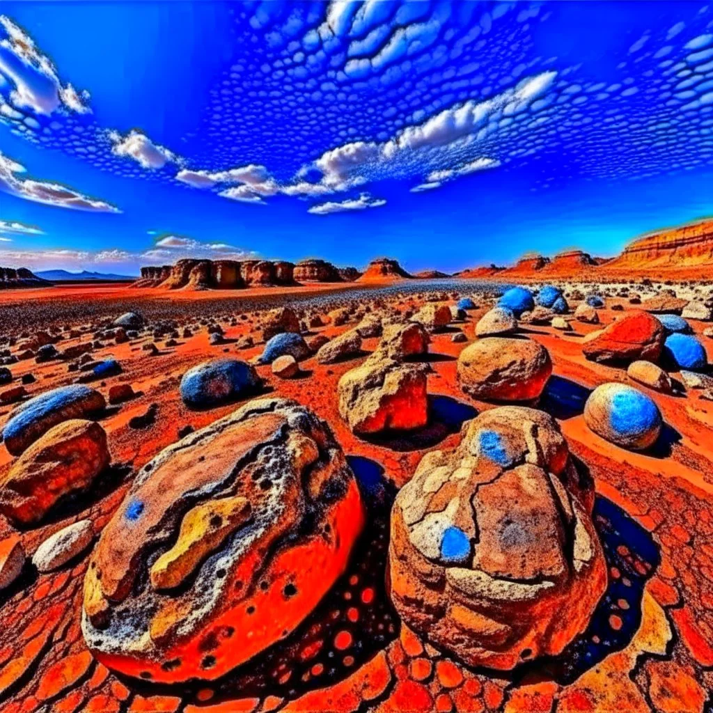 Fantastic mineral constructions and multicolored concretions under a sparkling sky in a desert panorama, reminiscent of the fiery expanses of Arizona