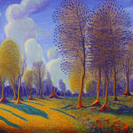 Alien fantasy pring landscape, afred sisley painting