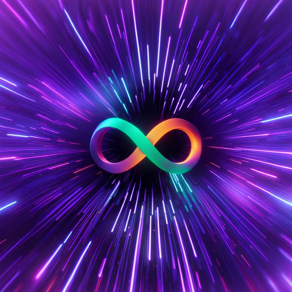 infinity symbol ∞ moving at warp speed, in space, striking, neon, chiaroscuro, dramatic, captivating, powerful, fantasy, beautiful, octane render, 16k post-production, artstation: award-winning: atmospheric: commanding: fantastical: clarity: ultra quality: striking: brilliance: stunning colors: amazing depth; lens: f/11, 35mm