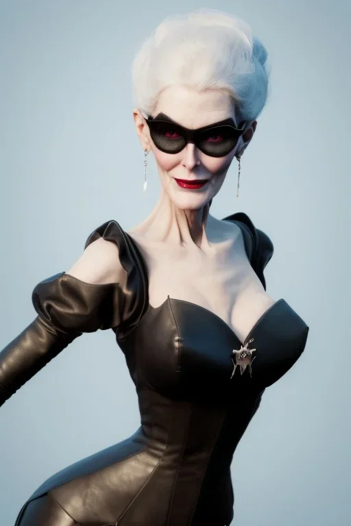 Carmen Dell`orifice as evil queen in black leather, leather, busty, cleavage, angry, stern look. character design by cory loftis, fenghua zhong, ryohei hase, ismail inceoglu and ruan jia. unreal engine 5, artistic lighting, highly detailed, photorealistic, fantasy