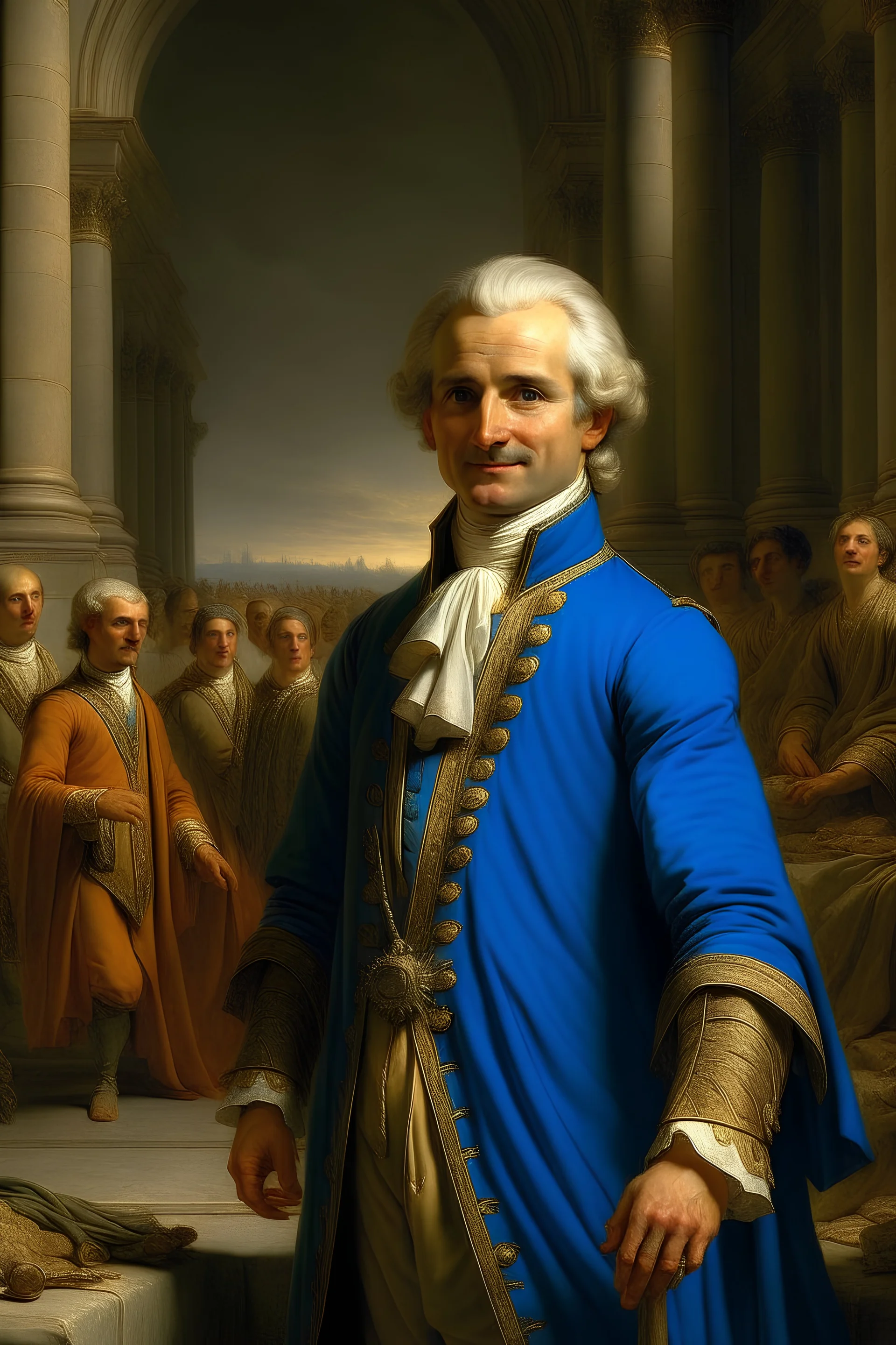 Maximilian Robespierre in ancient Rome in a blue tunic