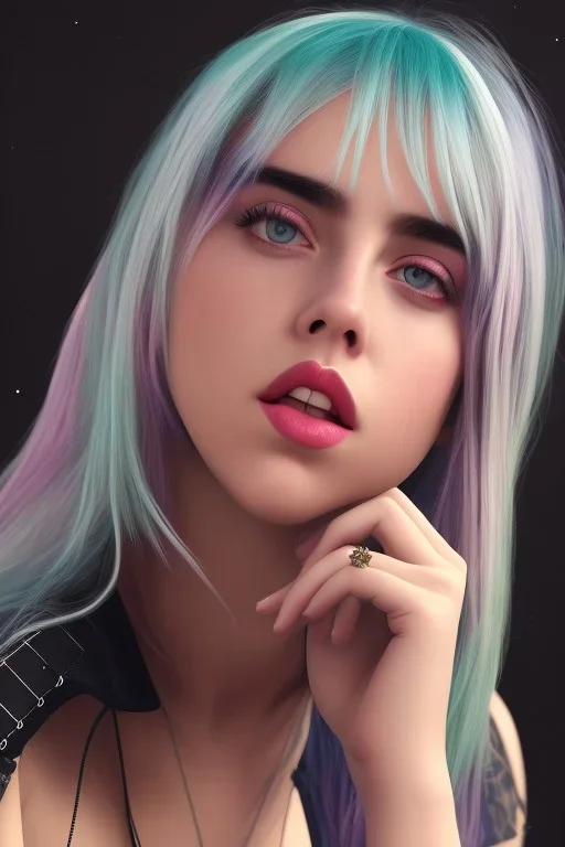 Billie Eilish, sitting on a chair, Black Short Dress, high detail, realistic, 8k