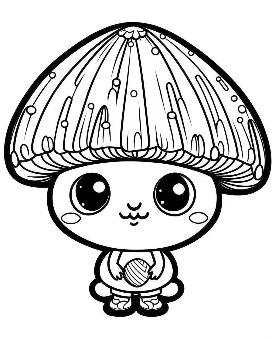 adorable creepy kawaii mushroom boy minimalistic. line art, background, vector, svg, coloring book page style, black outline on white background