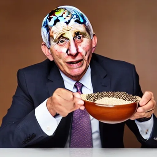 dr. Anthony fauci eating a bowl of Spike protein