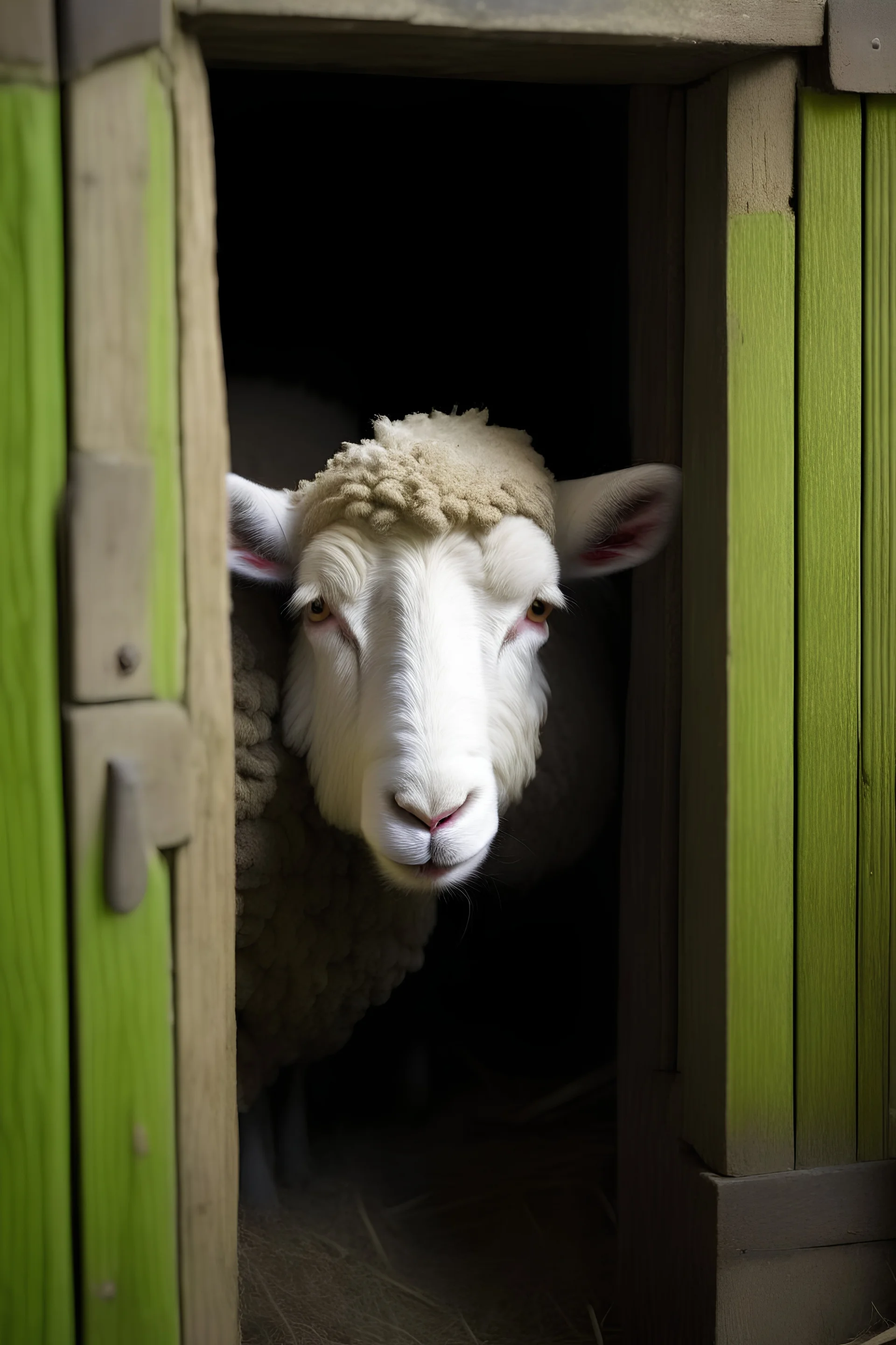 a sheep hiding in a stall