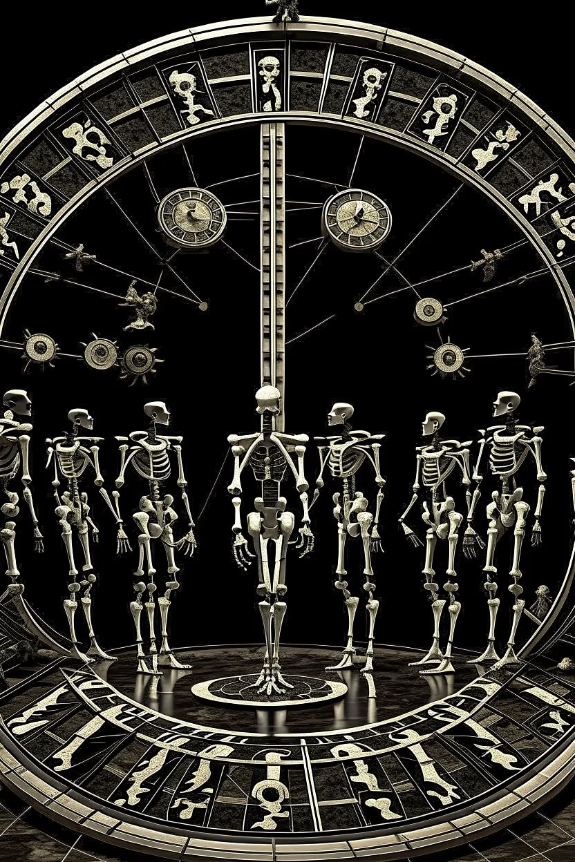 skeletons dressed in long black clockes standing in a circle