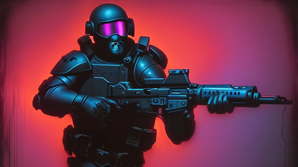 swat team in neon light by Andrea del sarto