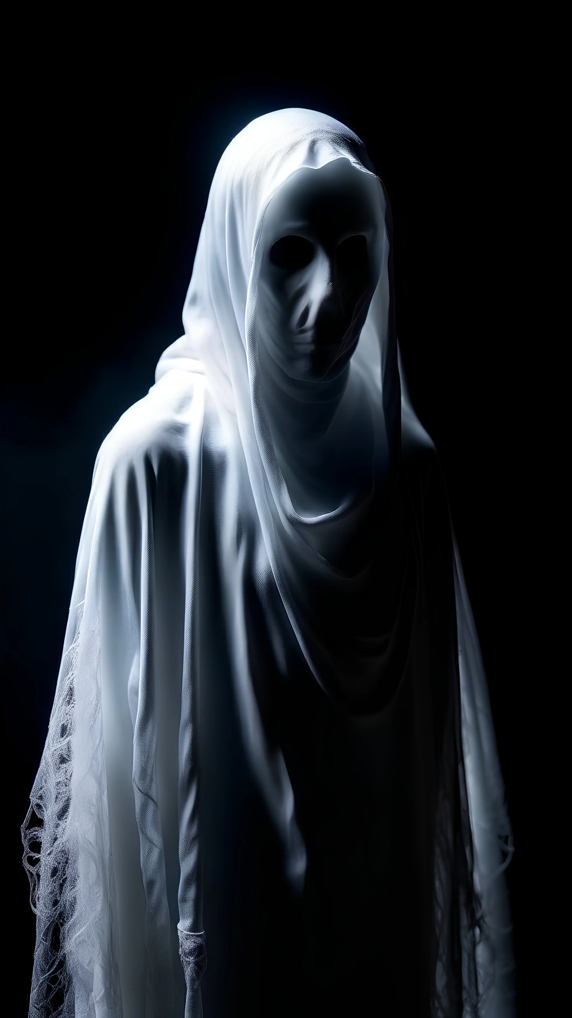 a ghost dressed in white on a dark night