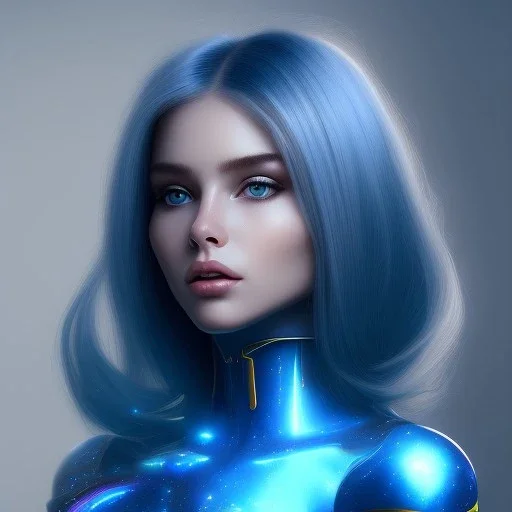 Portrait of mutant pretty woman , perfect composition, hyperrealistic, blue cosmic atmosphere, super detailed, 8k, high quality,