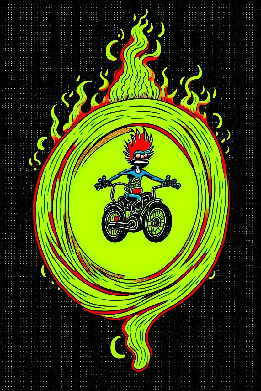 lorax on motorbike jumping through flaming hoop