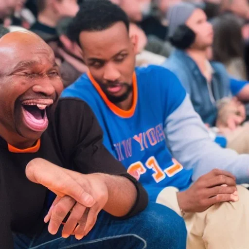 a man watching the New York Knicks on a very small television