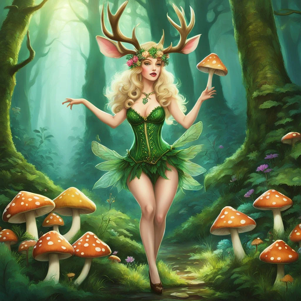 The psychedelic exuberance of Fiona the faery in agent provocateur has fun and kisses Deery the deer [ow tasty these mushrooms are " we are now all dancing all the way to the village: We are laughing loud and loving nature and animals. This is a so great adventure for a ranger: being the Lover of the forest!]