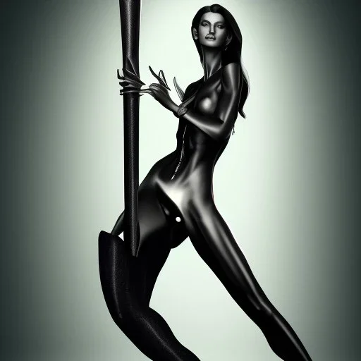 a tall slender woman holding a dildo