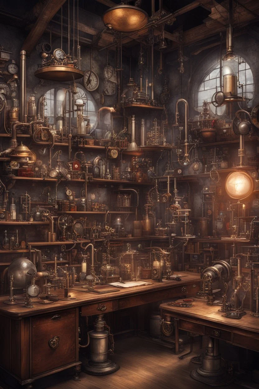 A steampunk-style laboratory
