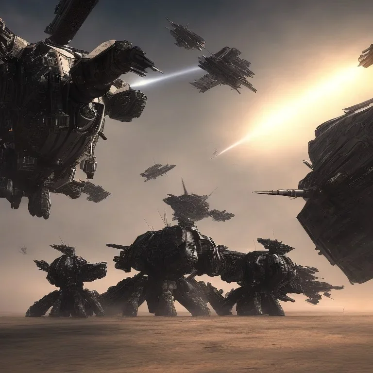 Armored Core fight another Armored Core fly in the sky in the desert with beside the ocean where you can see the space in the sky with twilight on the horizon, 4k resolution