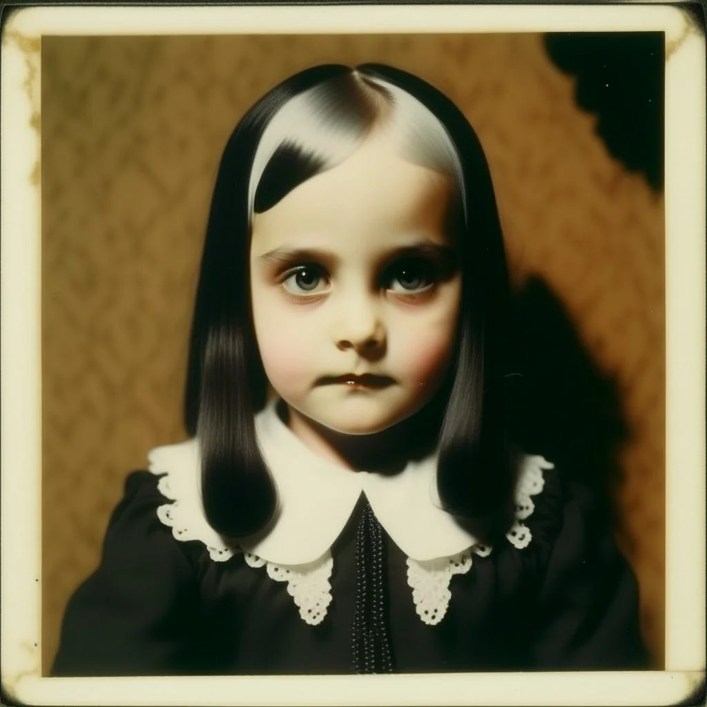 White haired wednesday addams as a child, polaroid, 1970s