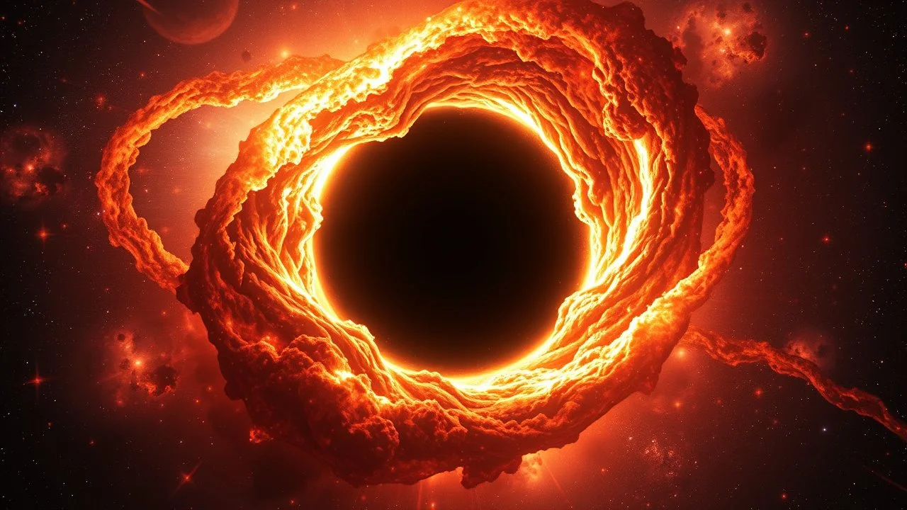 Intense worm Hole explosion in deep space. Wormhole apocalypse wipes out Universe. Worm-hole collision explodes in outer space. Epic galaxy with growing black hole. Cinematic interstellar