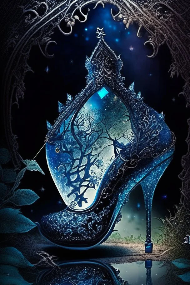 dark fantasy, intricate cover, a whimsical fairytale, glass slipper