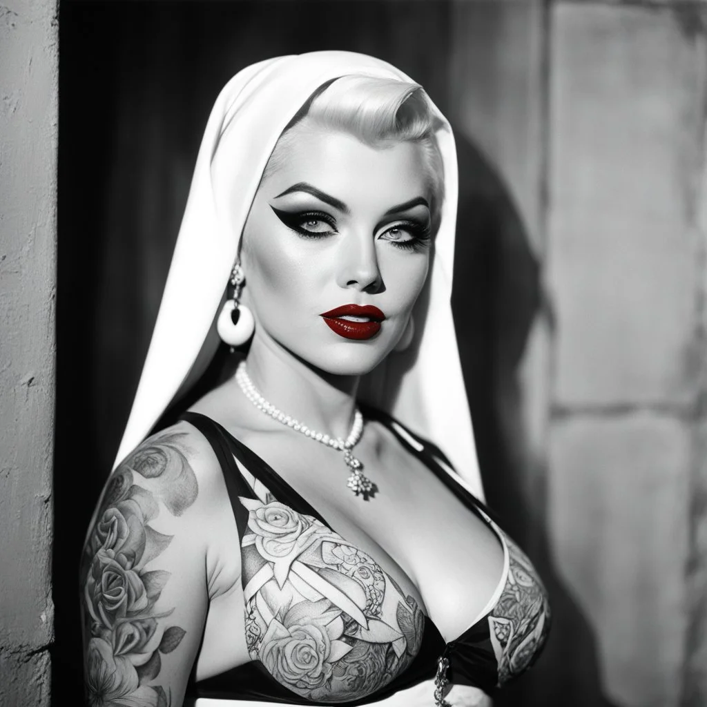 (high res photo by Russ Meyer) the tattooed Marilyn gangsta nun